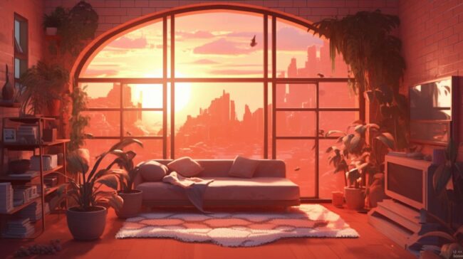 Aesthetic Room with Big Windows Lofi Background