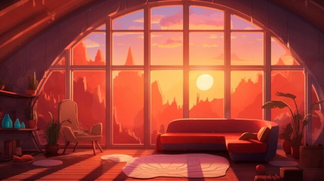 Aesthetic Room with Sunset Lofi Background
