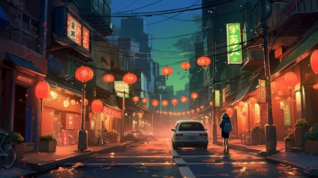Aesthetic Street Scene Lofi Background