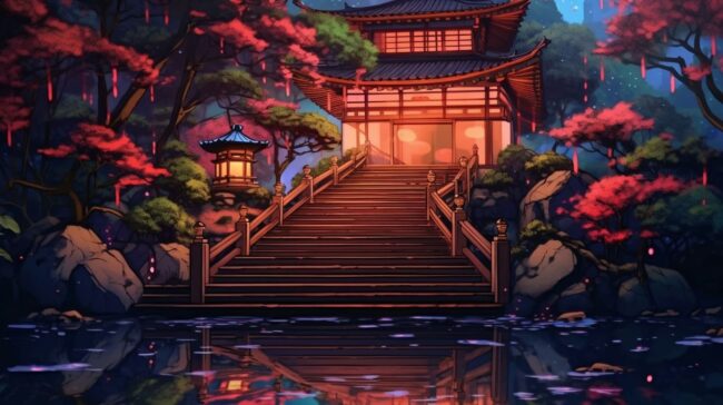 Aesthetic Temple Scene Lofi Background