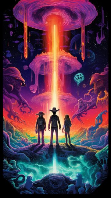 Alien and Cowboys Colorful Background