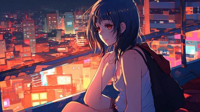 Anime Girl Sitting Lofi Background