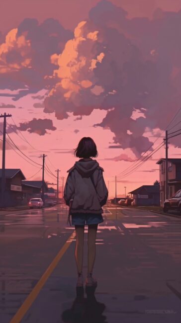 Anime Girl Walking Pastel Background