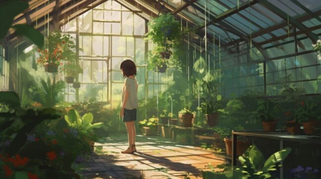 Anime Green House Lofi Wallpaper