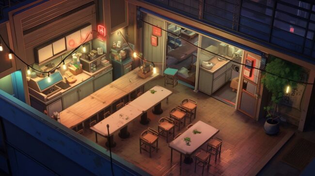 Anime Restuarant Scene Lofi Background