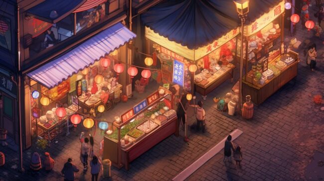Anime Street Food Stalls Lofi Background