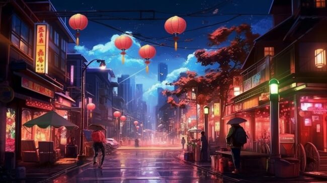 Anime Street Lofi Background Desktop