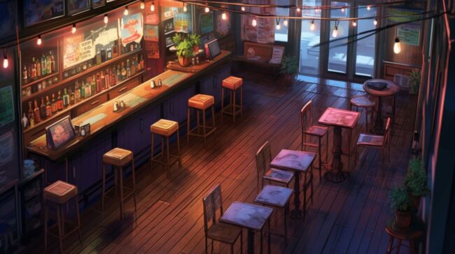 Anime Style Empty Bar Scene Lofi Wallpaper