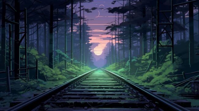 Anime Style Rail Track Lofi Background