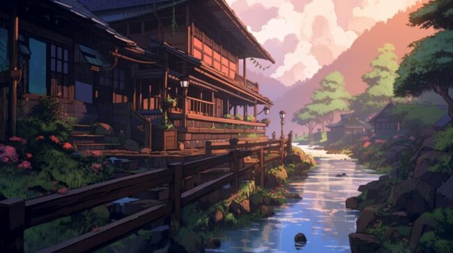 Anime Village Lofi Background