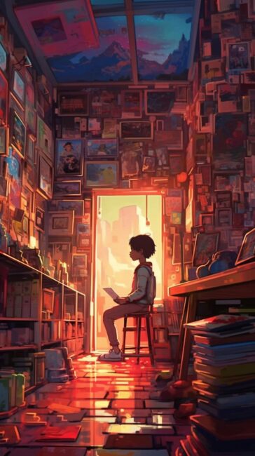 Anime Wallpapers of Boy with Lots of Books