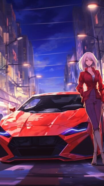 Anime Wallpapers of Girl next to Car