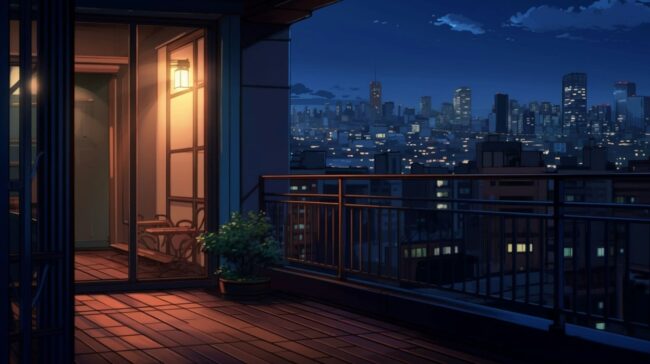 Balcony Scene Night Time Lofi Background