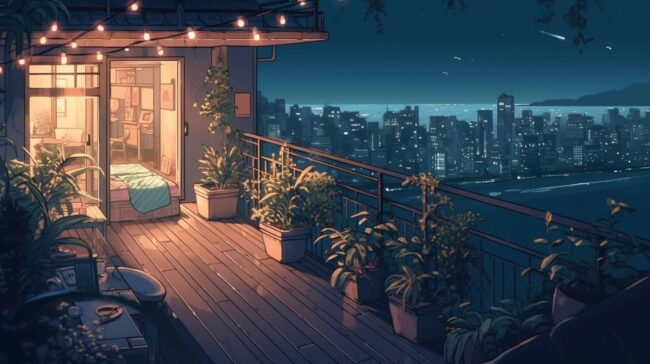 Balcony Scene at Night Lofi Background