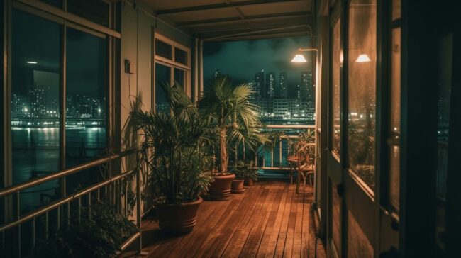 Balcony at Night Lofi Wallpaper