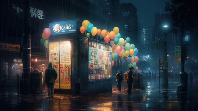 Balloons on a Rainy Night Lofi Background