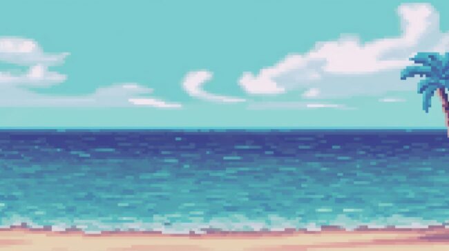Beach Background in Pixel Art Style