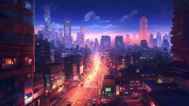 Beautiful Cityscape at Night Lofi Background