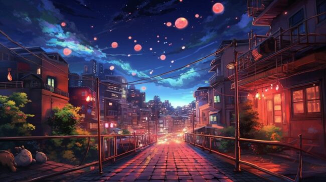 Beautiful Street at Night Lofi Wallpaper