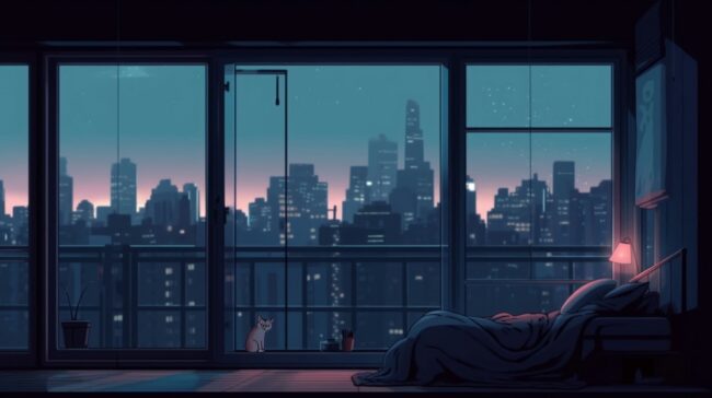 Bedroom View Looking onto City Lofi Background