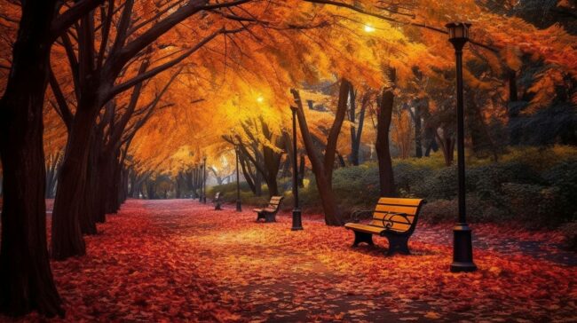 Bench during Fall Autumn Background