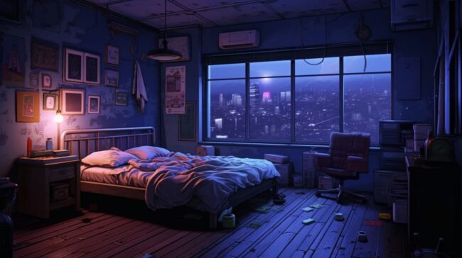 Blue Aesthetic Empty Bedroom Lofi Background