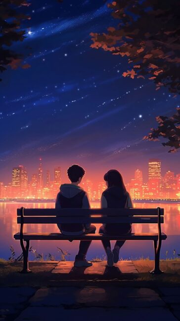 Boy and Girl Sitting on Bench Lofi Background