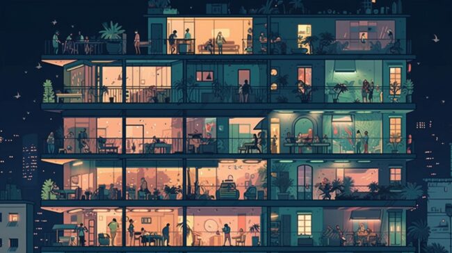 Busy Apartment Windows Lofi Background