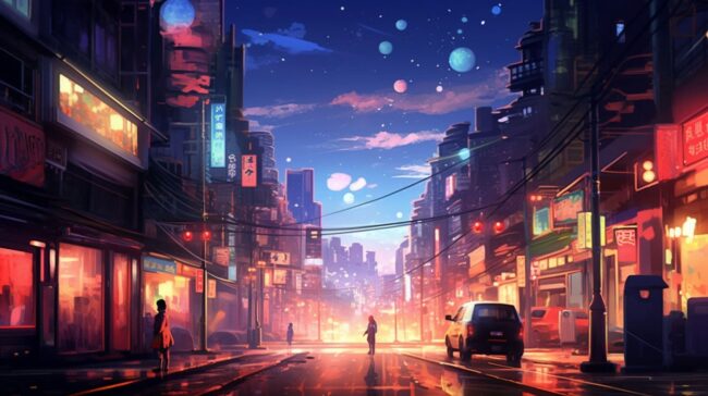 Busy Cityscape Street Scene Lofi Background