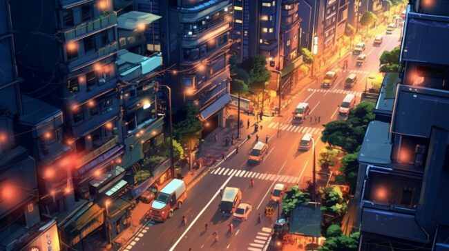 Busy Street Scene Lofi Background