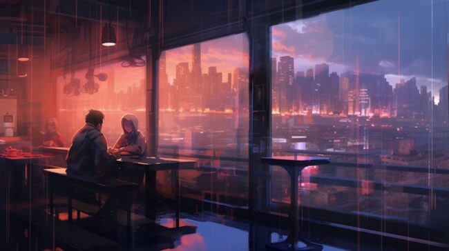 Cafe Futuristic City Lofi Background