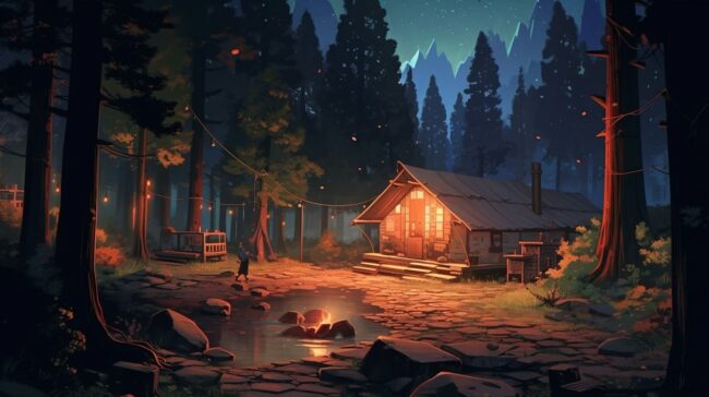 Camping Cabin Scene Lofi Background