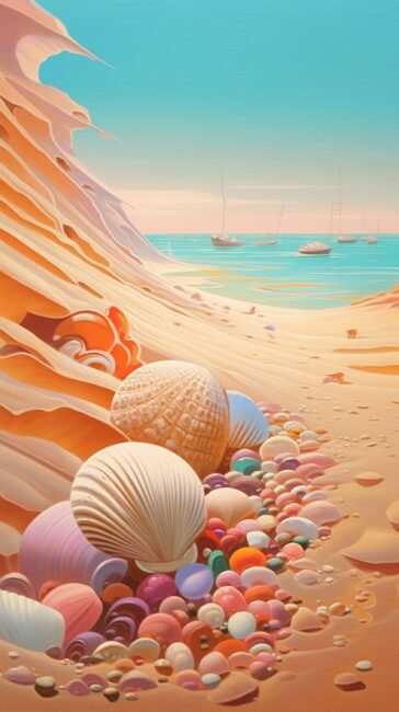 Cartoon Beach with Shells Beach Background