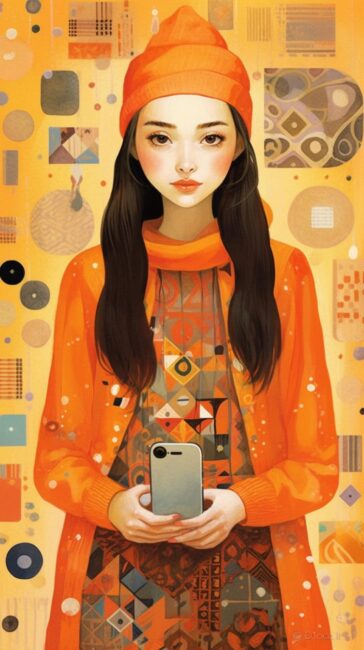 Cartoon Girl Orange Background Aesthetic