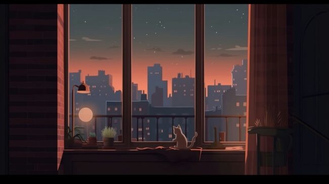 Cat Looking Out of Window Lofi Background