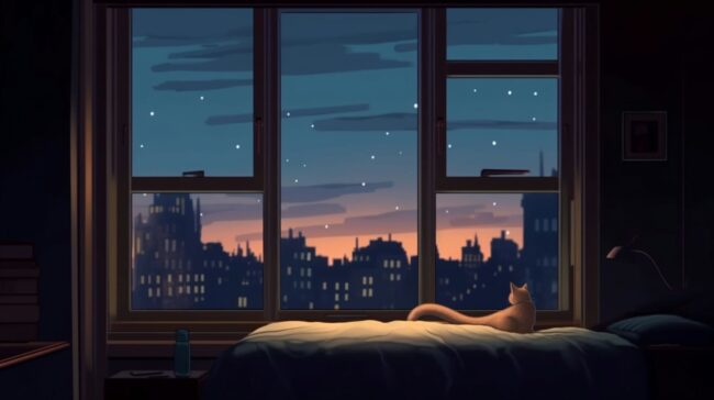 Cat Sleeping on Bed Lofi Background