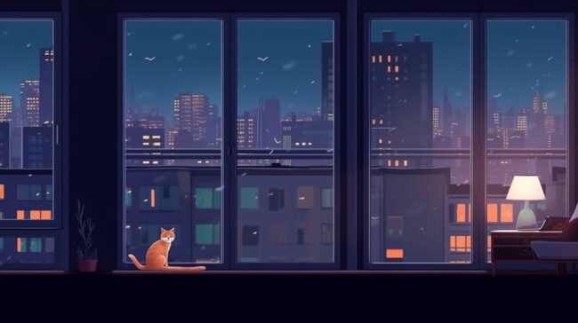 Cat on Window Lofi Background