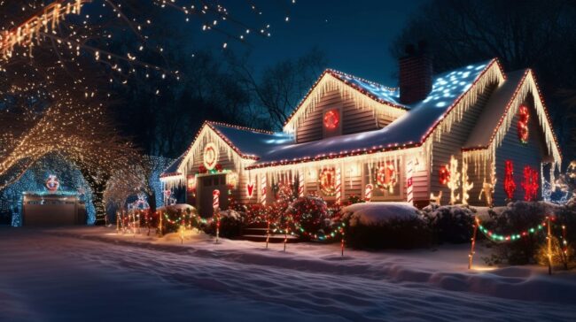 Christmas Background of Lights on House