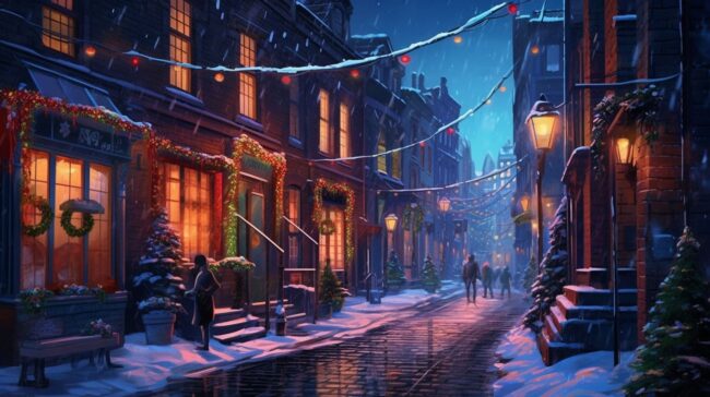 Christmas Background of Winter Street