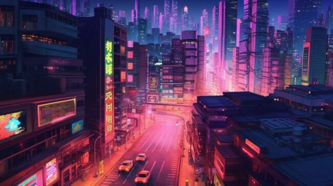 City Street with Sky Scrapers Lofi Background