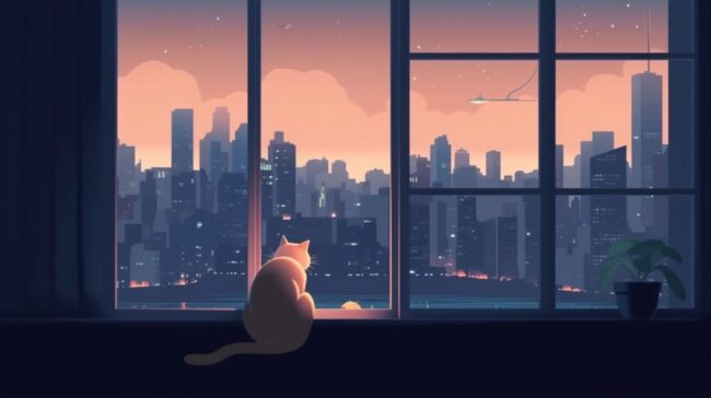 City View and Cat Lofi Background