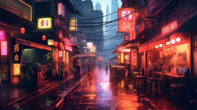City at Night Rain Lofi Background
