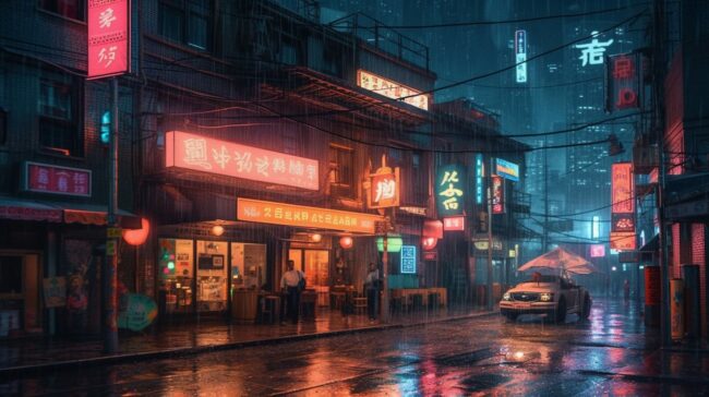 City with Bright Lights at Night Lofi Background