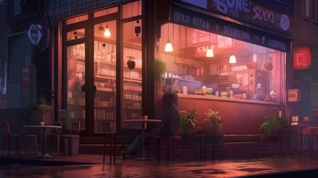 Coffee Shop External View Lofi Background