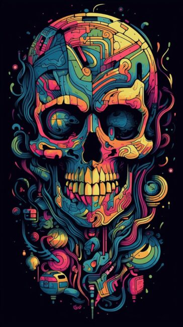 Colorful Patterned Skull on a Dark Wallpaper