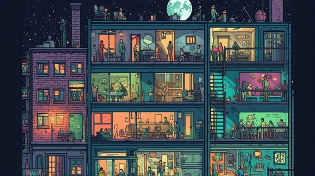 Colorful Skyscraper Building Lofi Wallpaper