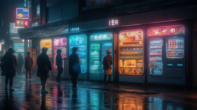 Colorful Vending Machines at Night Lofi Background