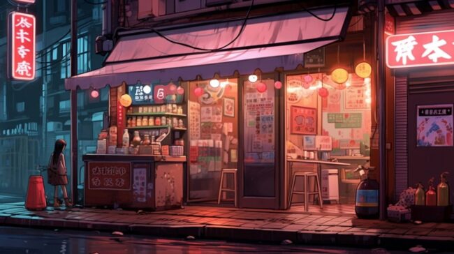 Corner Shop at Night Lofi Background