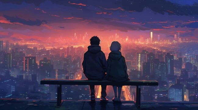 Couple Watching the City at Night Lofi Background