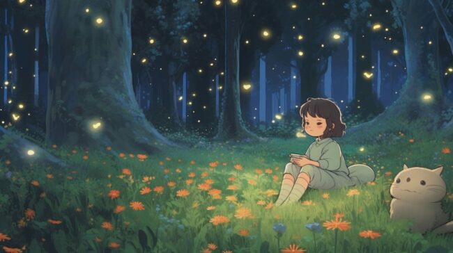 Cute Anime Forest Lofi Wallpaper